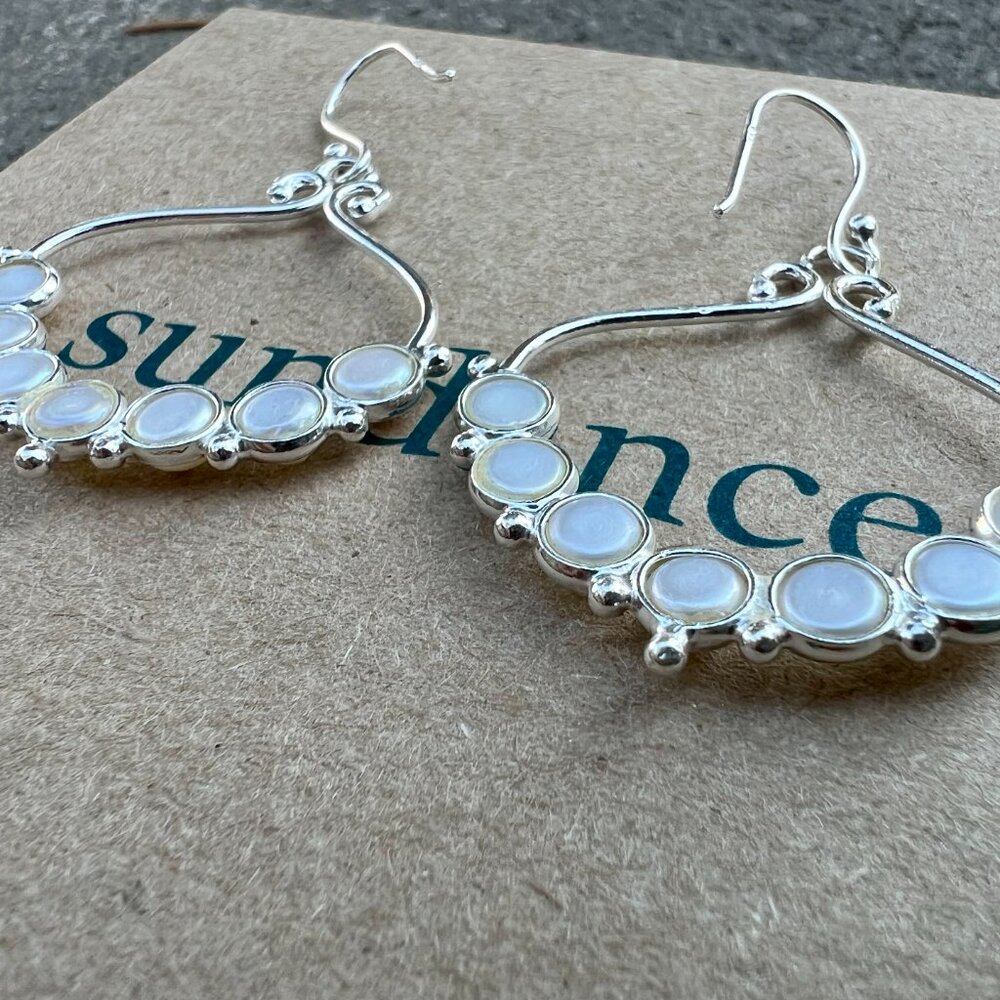 Sundance Catalog $148 NEW 2" PEARL Sterling Silver Hoops Earrings Bridal Boho - Picture 7 of 9